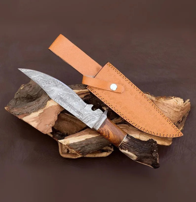 Frontier Damascus Steel Bowie Knife with Stag Horn Handle