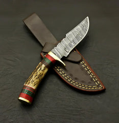 Hand-Forged Fixed Blade Hunter Skinning Knife – Stag Antler Handle