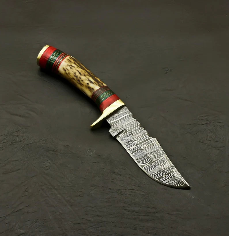 Hand-Forged Fixed Blade Hunter Skinning Knife – Stag Antler Handle