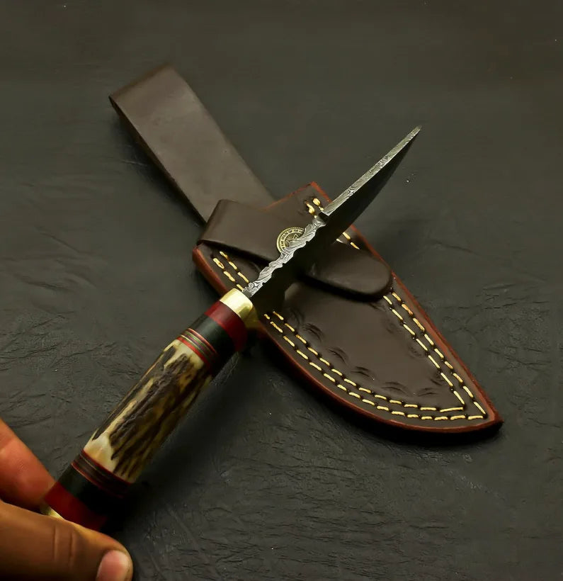 Hand-Forged Fixed Blade Hunter Skinning Knife – Stag Antler Handle