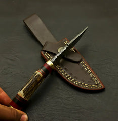 Hand-Forged Fixed Blade Hunter Skinning Knife – Stag Antler Handle