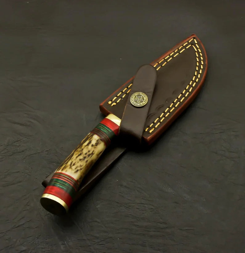Hand-Forged Fixed Blade Hunter Skinning Knife – Stag Antler Handle