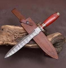 Handcrafted Damascus Steel Athame Dagger with Red Resin Handle