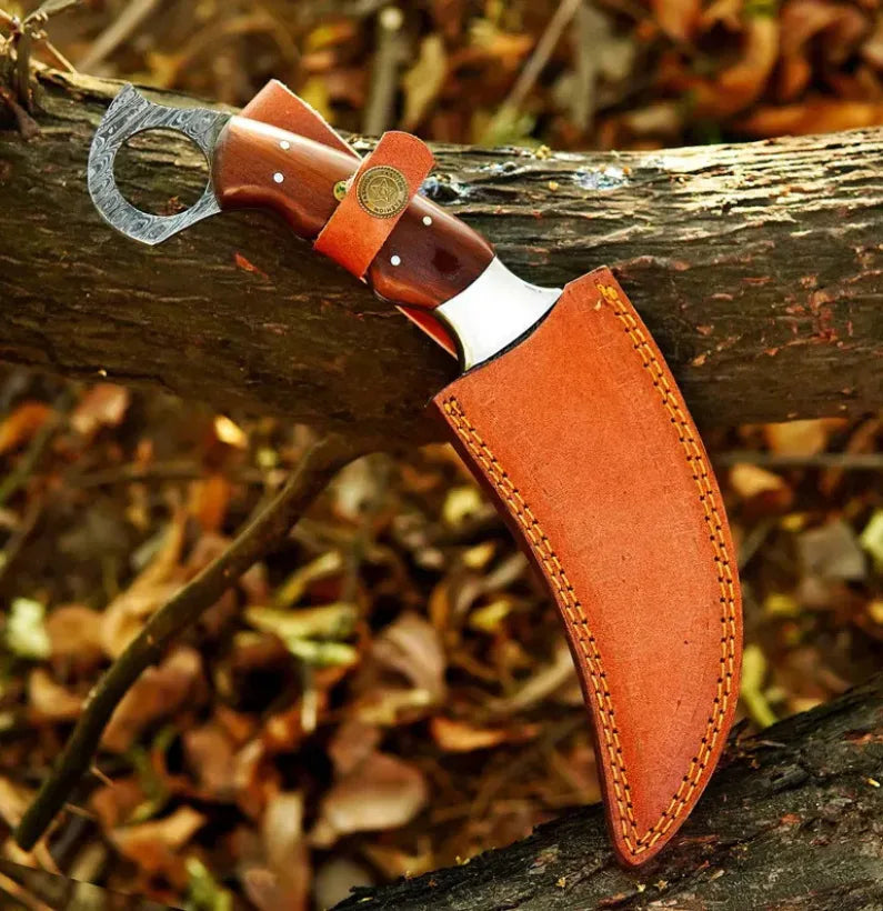 Handmade Damascus Steel Karambit Knife with Rosewood Handle