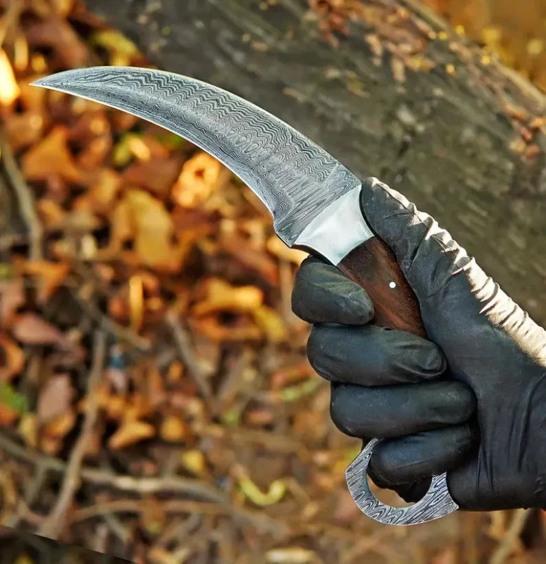 Handmade Damascus Steel Karambit Knife with Rosewood Handle