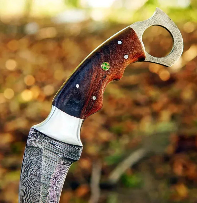 Handmade Damascus Steel Karambit Knife with Rosewood Handle