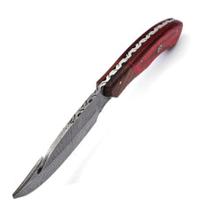 HookEdge Damascus Gut Hook Hunting Knife – Fixed Blade with Leather Sheath