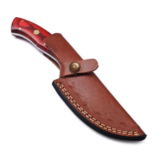 HookEdge Damascus Gut Hook Hunting Knife – Fixed Blade with Leather Sheath