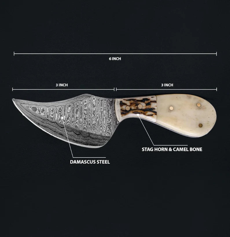 Ironclad Damascus Fixed Blade Skinning Knife with Camel Bone Handle