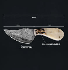Ironclad Damascus Fixed Blade Skinning Knife with Camel Bone Handle