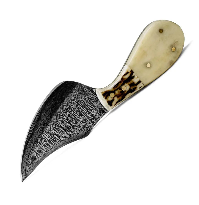 Ironclad Damascus Fixed Blade Skinning Knife with Camel Bone Handle