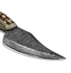 Ironclad Damascus Fixed Blade Skinning Knife with Camel Bone Handle