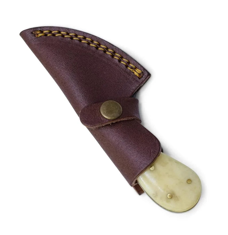 Ironclad Damascus Fixed Blade Skinning Knife with Camel Bone Handle