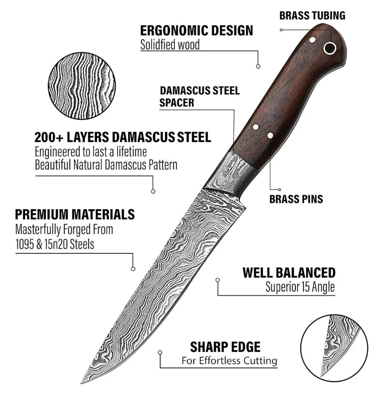 Ironroot Legacy Handmade Damascus Steak Knife – 5 Non-Serrated Full-Tang with Premium Wood Handle