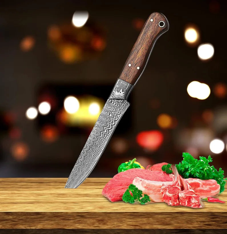 Ironroot Legacy Handmade Damascus Steak Knife – 5 Non-Serrated Full-Tang with Premium Wood Handle