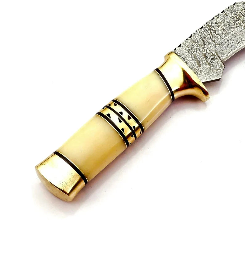 Ivory Fang – Ladder Damascus Kukri with Brass & Bone