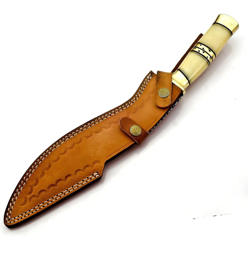 Ivory Fang – Ladder Damascus Kukri with Brass & Bone
