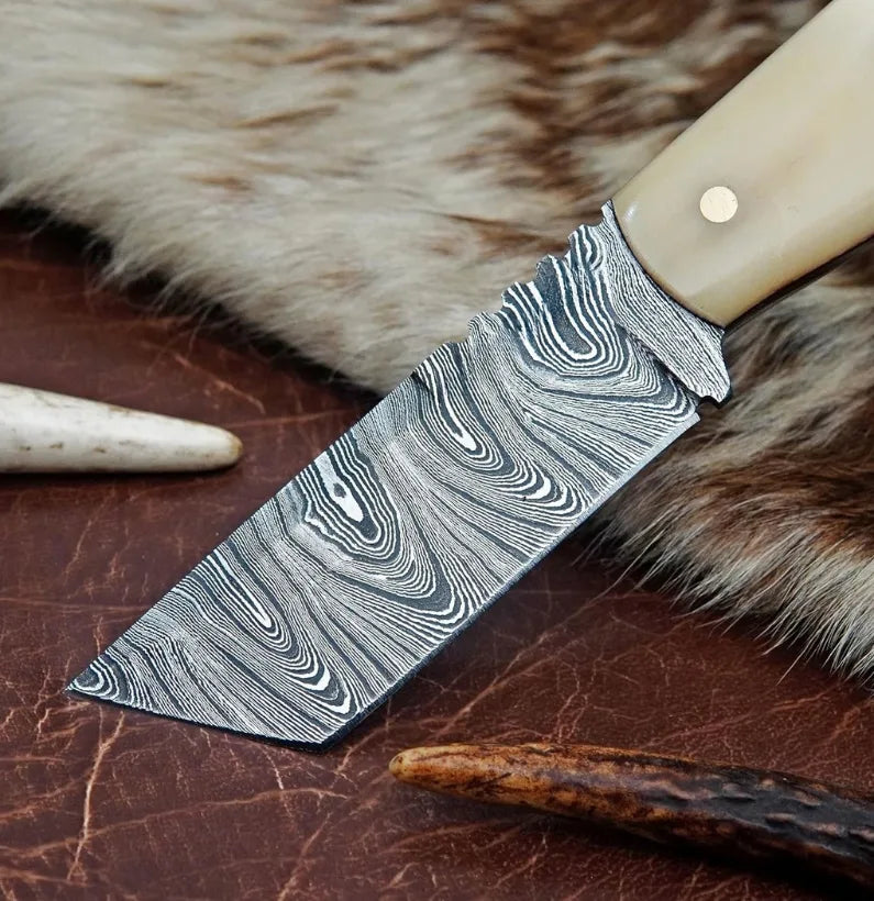 IvoryEdge Tanto – Damascus Fixed Blade with Camel Bone Handle