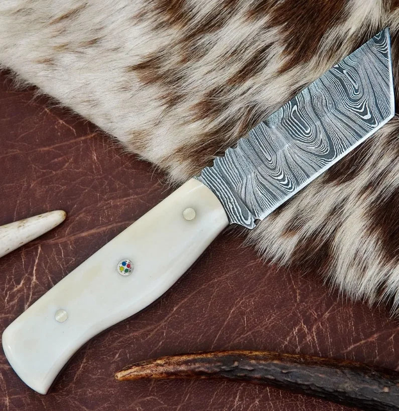 IvoryEdge Tanto – Damascus Fixed Blade with Camel Bone Handle