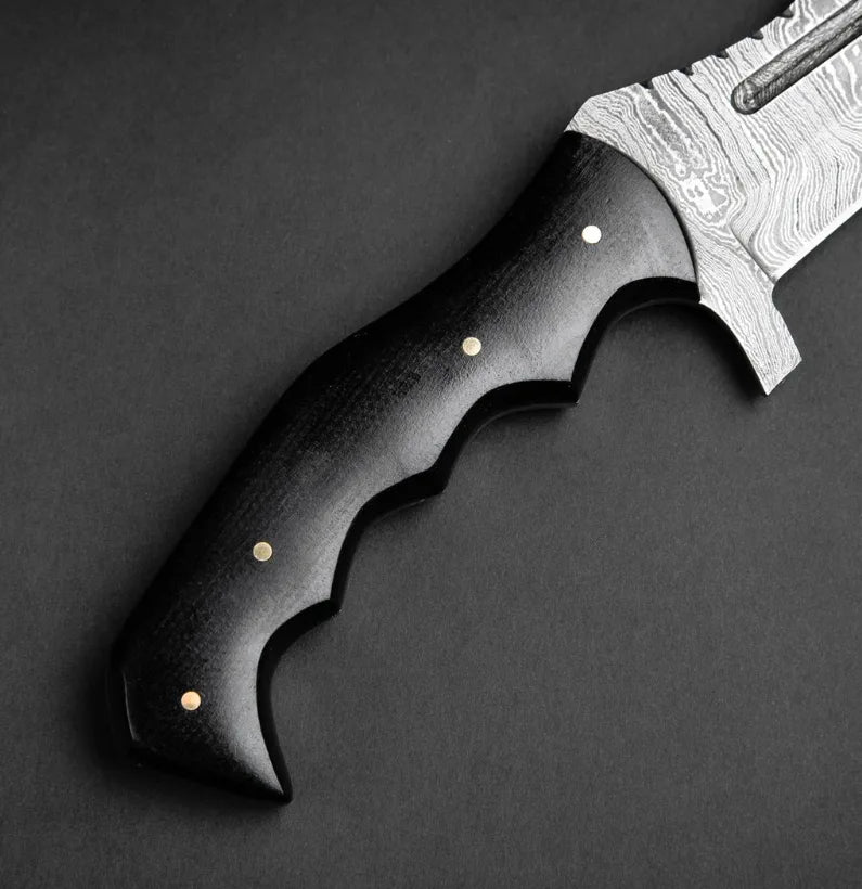 Kimura Handmade Damascus Steel Warrior Tanto Knife - Black Micarta