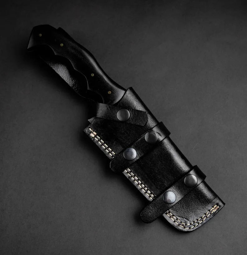Kimura Handmade Damascus Steel Warrior Tanto Knife - Black Micarta