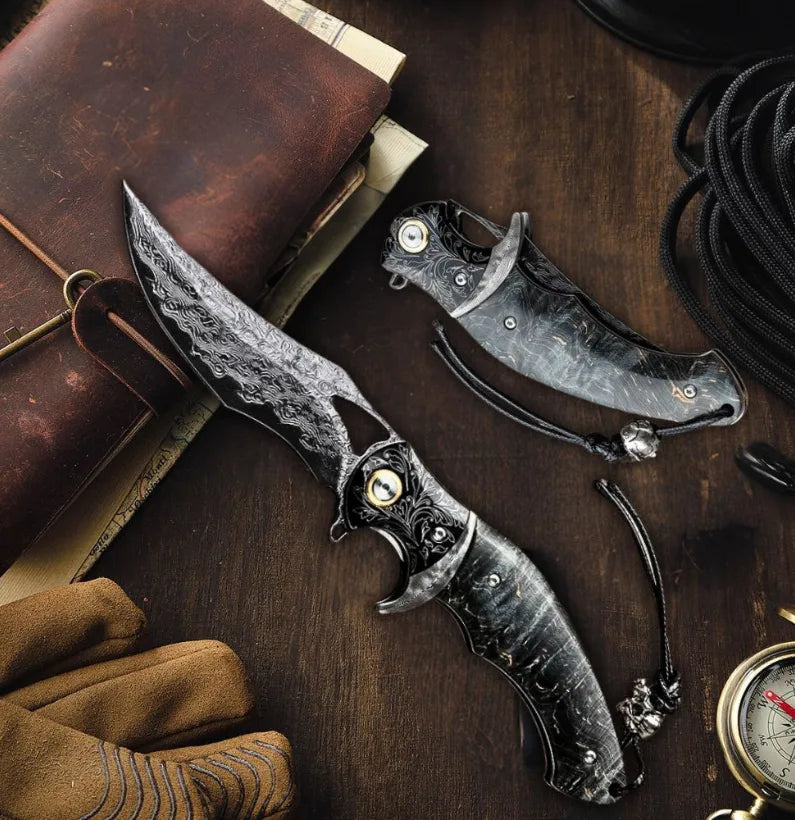 Legion Forge – Damascus Hunting Knife with Stained Maple Handle