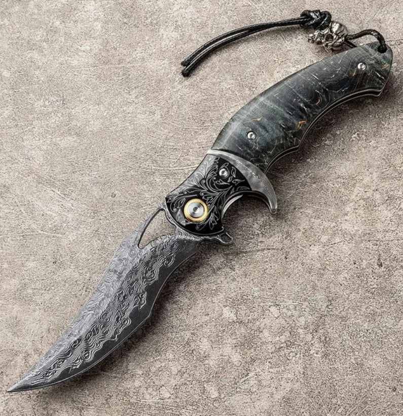 Legion Forge – Damascus Hunting Knife with Stained Maple Handle