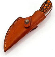 PredaForge 7″ Damascus Skinning Knife – Red & Black Wood Handle