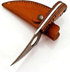 PredaForge 7″ Damascus Skinning Knife – Red & Black Wood Handle
