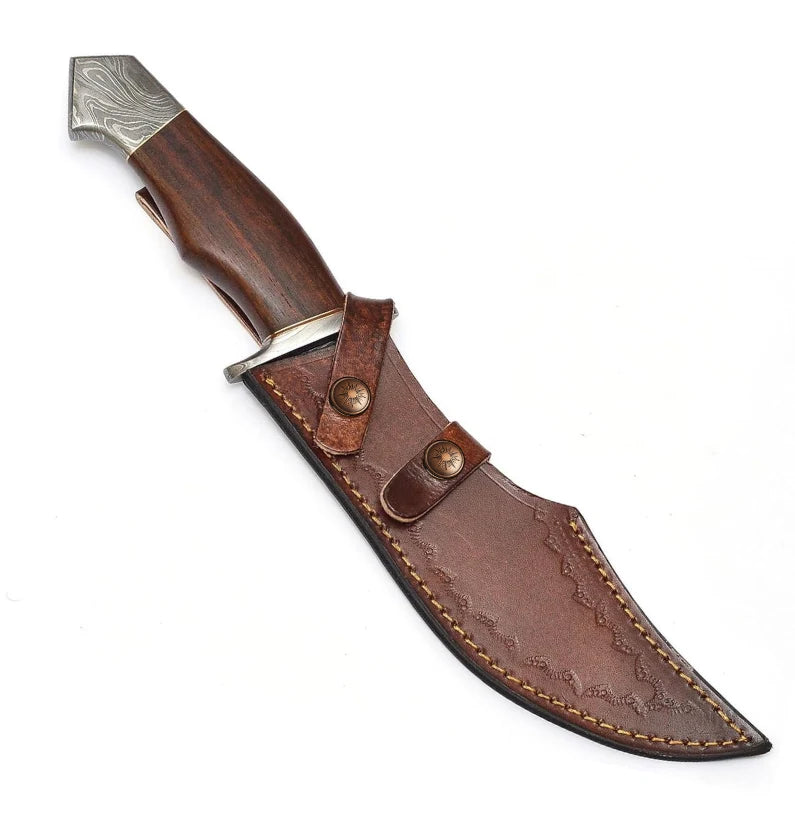 Rosefang Sentinel – Hand-Forged Damascus Bowie