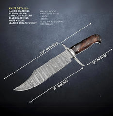 Scout’s Edge 13 Damascus Steel Bowie with Walnut Handle