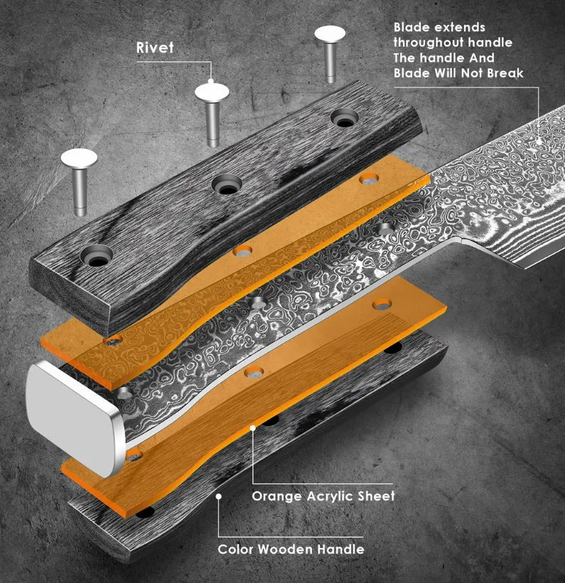 ShadowEdge Damascus Chef Knife – 8 VG10 Core with G10 & Wood Handle