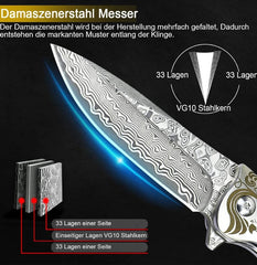 Shadowcrest VG10 Damascus Folding Knife – EDC Pocket Blade with Wooden Handle & Clip