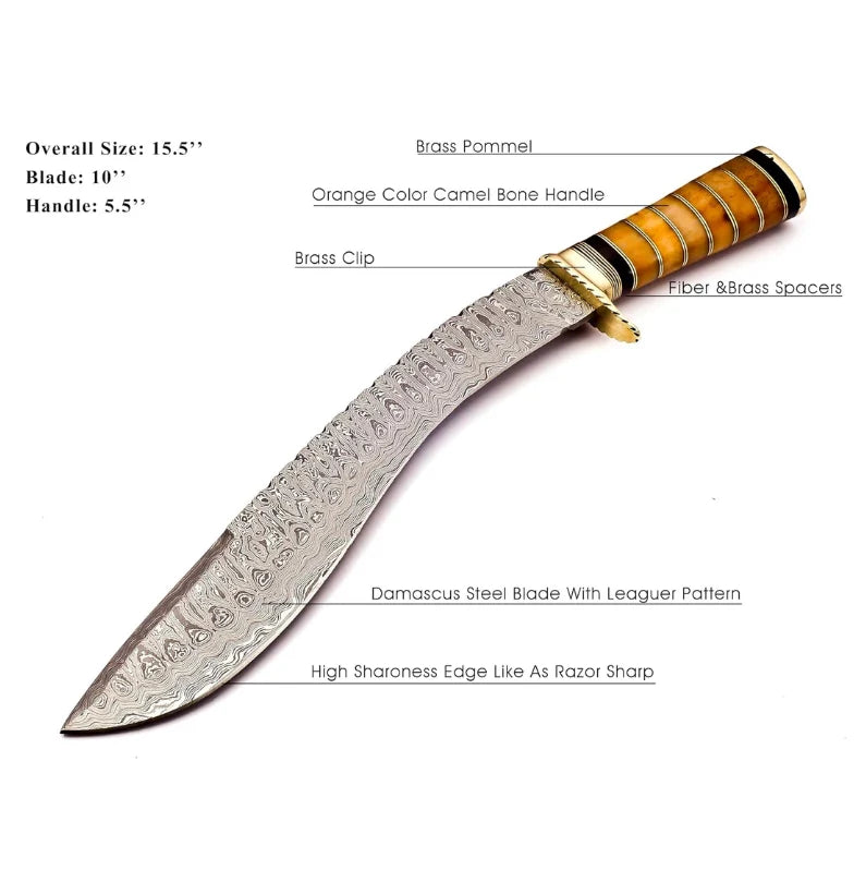 Solar Reign – Damascus Kukri with Camel Bone Handle