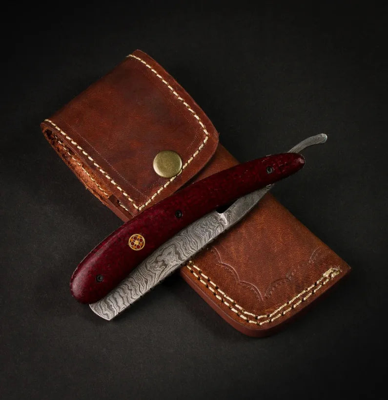 Throat Cutter Handmade Damascus Steel Straight Razor - Mahogany