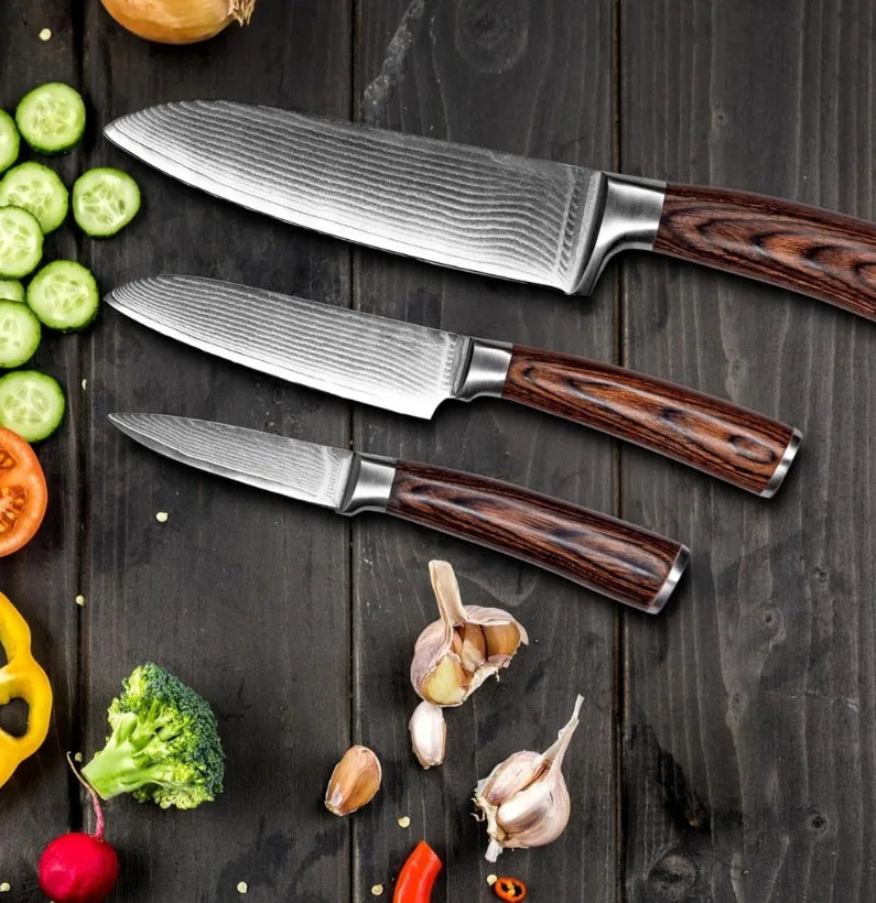 TimberEdge Precision Trio – VG10 Core Culinary Knife Set