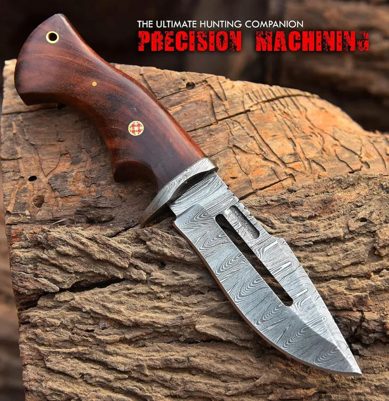 Timberline Damascus Fixed Blade Skinning Knife for Bushcraft & EDC with Walnut Handle