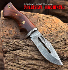 Timberline Damascus Fixed Blade Skinning Knife for Bushcraft & EDC with Walnut Handle