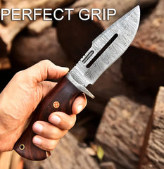 Timberline Damascus Fixed Blade Skinning Knife for Bushcraft & EDC with Walnut Handle