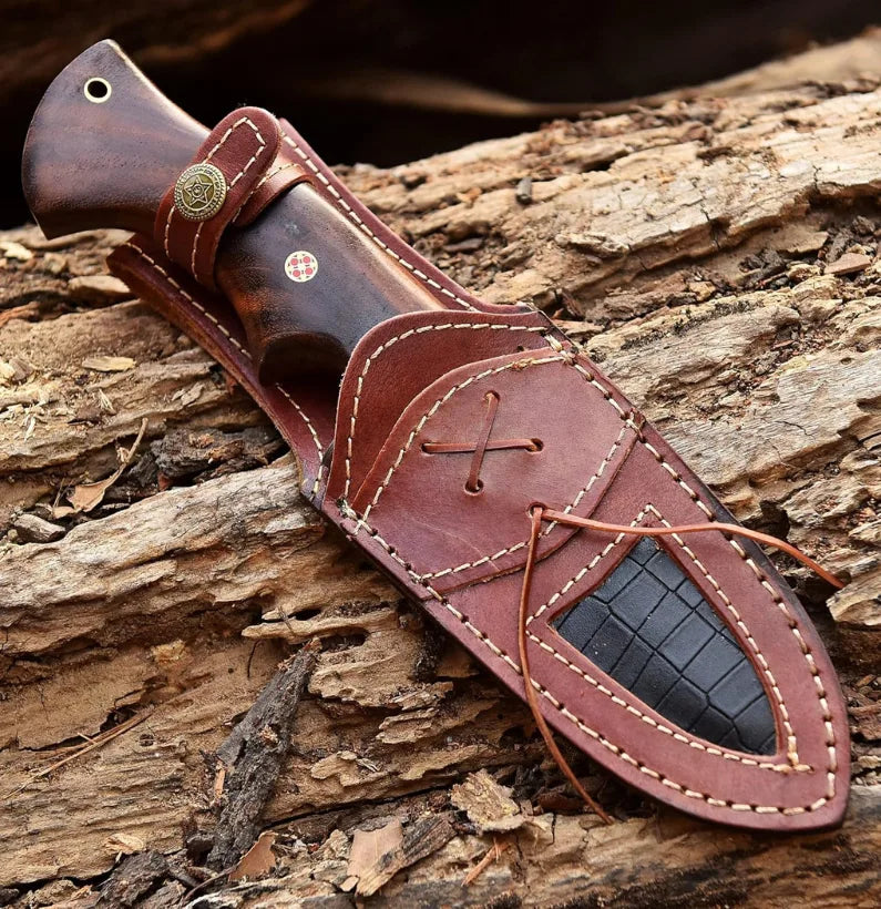 Timberline Damascus Fixed Blade Skinning Knife for Bushcraft & EDC with Walnut Handle