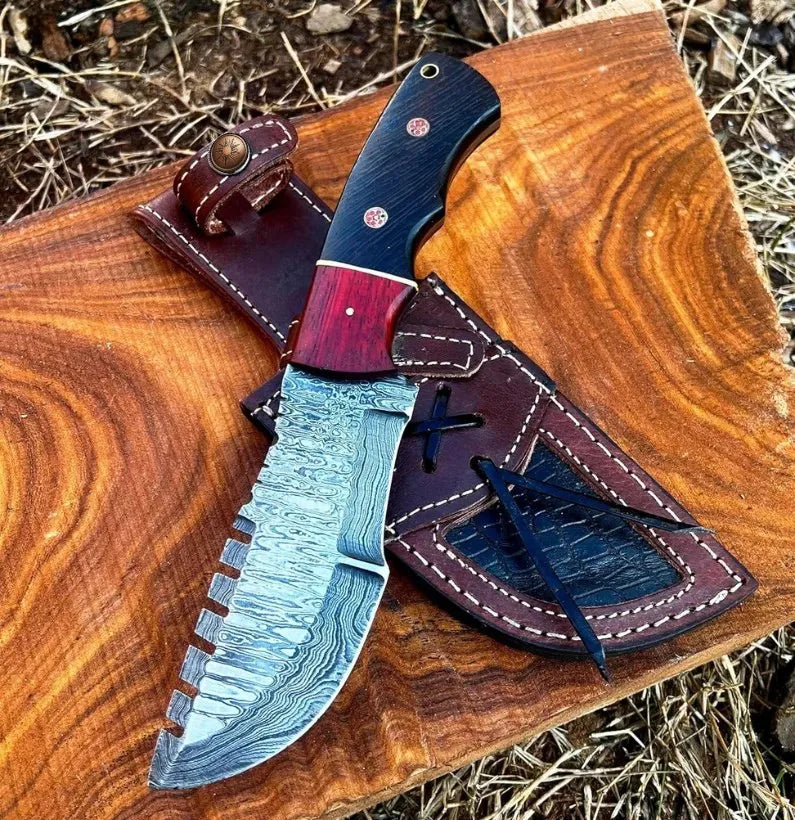 TrackerPro 10″ Damascus Fixed Blade Hunting Knife – Scout Carry Sheath