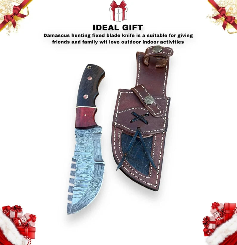 TrackerPro 10″ Damascus Fixed Blade Hunting Knife – Scout Carry Sheath