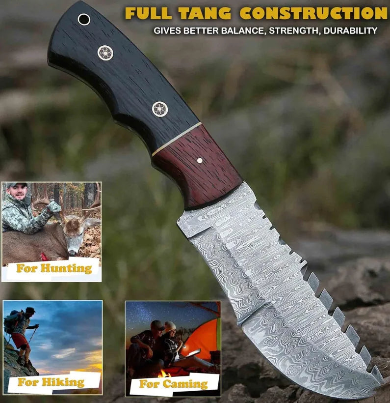 TrackerPro 10″ Damascus Fixed Blade Hunting Knife – Scout Carry Sheath