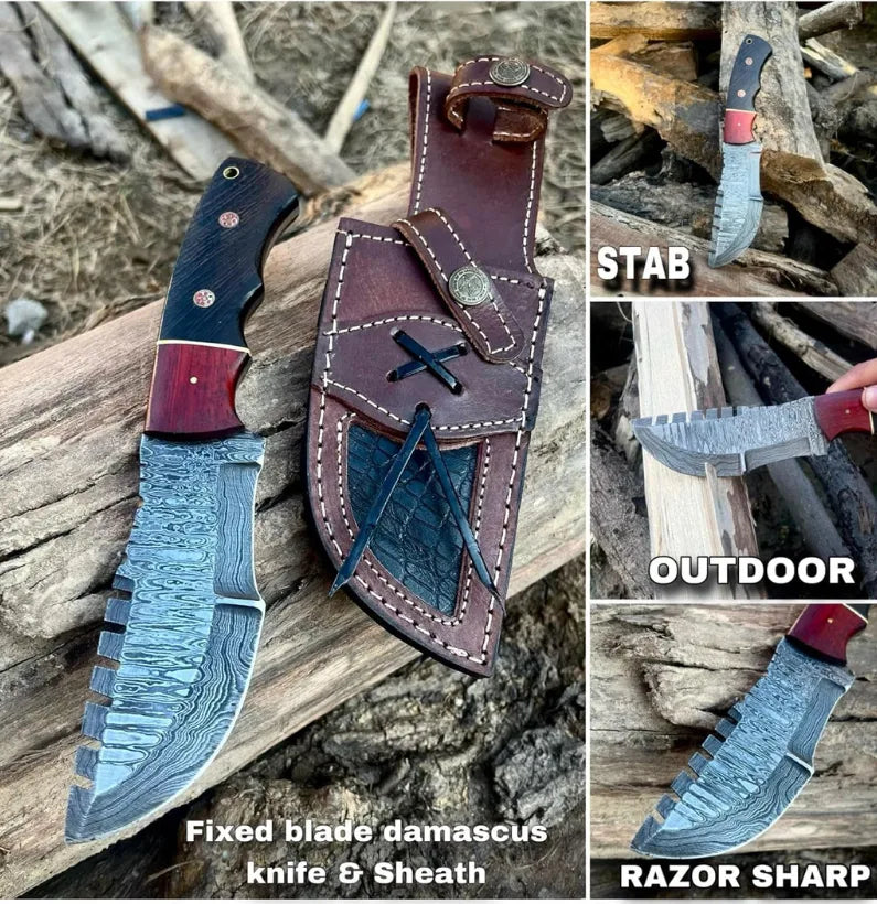 TrackerPro 10″ Damascus Fixed Blade Hunting Knife – Scout Carry Sheath