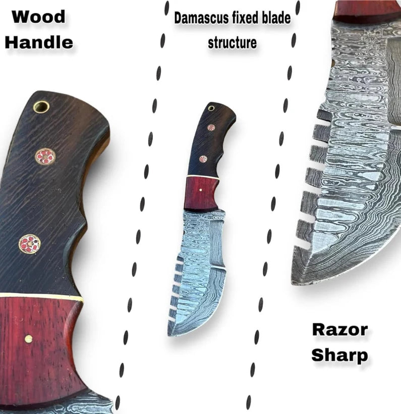 TrackerPro 10″ Damascus Fixed Blade Hunting Knife – Scout Carry Sheath