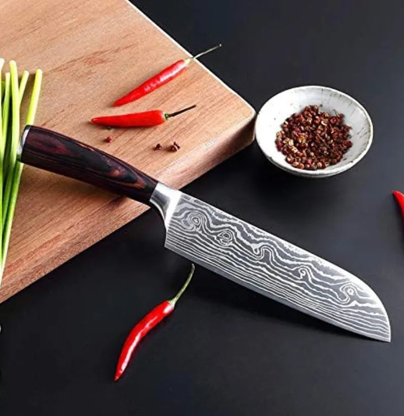 WaveForge 7” Damascus Chef Knife – Rosewood Handle