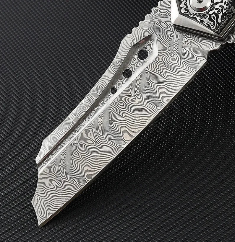 olver Legacy Damascus Folding Knife – Olive Burl Resin Grip