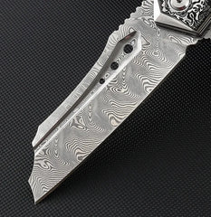 olver Legacy Damascus Folding Knife – Olive Burl Resin Grip